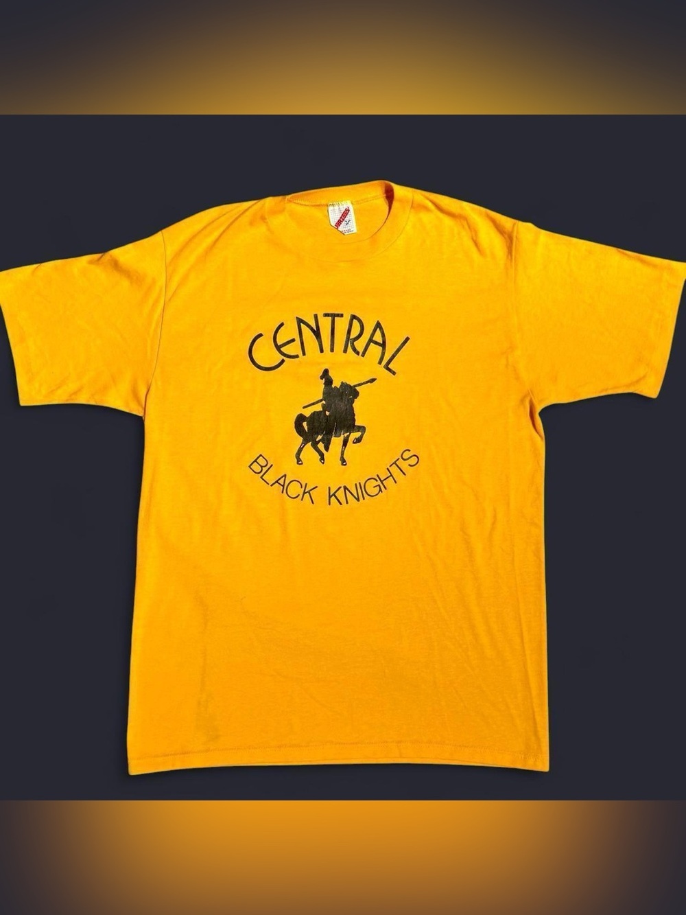 80s YELLOW CENTRAL HIGH SCHOOL BLACK KNIGHTS SINGLE STITCH TEE LARGE